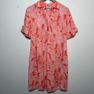 Chico's Women 100% Linen Shirt Dress 4 Pink Paradise Paisley Henley Lagenlook